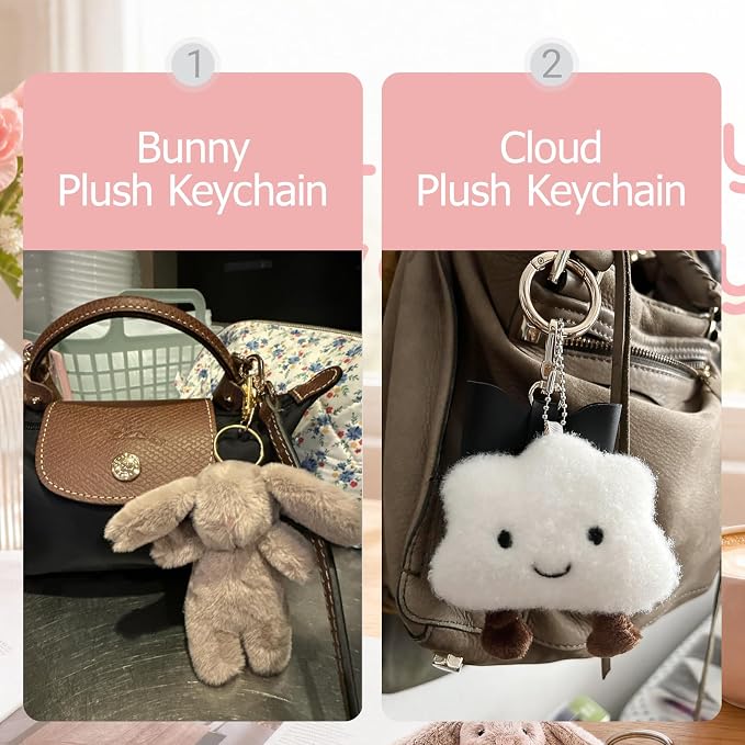 Miokkley Cute Bunny Plush Keychain for Backpack, 3.5" Inch Mini Rabbit Keychain Purse Charm Pendant Gift for Women