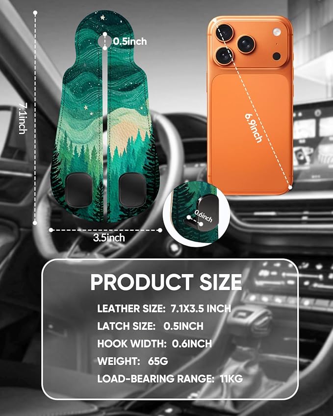 WOCOCN Purse Holder for Car, 2 Pack Heavy Duty Purse Hanger for Car, PU Leather Car Seat Hooks for Purses and Bags, Cute Forest Headrest Organizer for Handbags & Backpacks