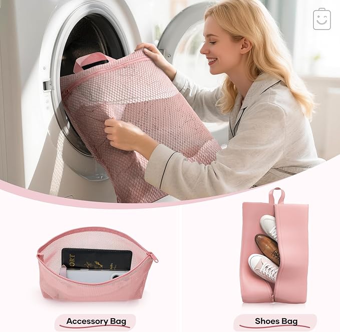 Veken 9/11 Set Compression Packing Cubes for Travel Essentials,Compressible Expandable Large Luggage Suitcase Organizer Bags for Clothing,Durable Space Saver Storage Bags with Toiletry Bags(Pink)
