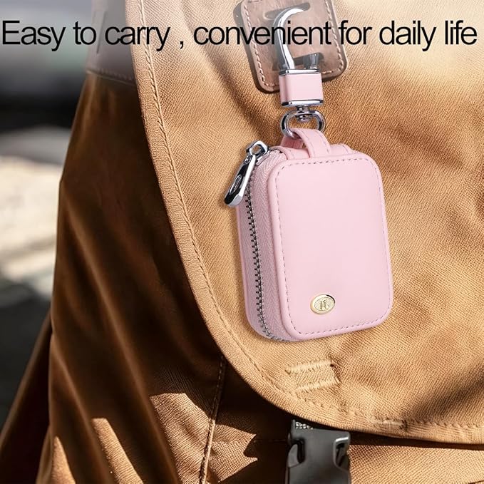 2 PCS Earbud Case with Keychain Portable PU Leather Headphone Storage Bag Shell Earphone Organizer for Wired Wireless Earphone Earbud Earpieces SD Memory Card Camera Chips (Purple + Pink)