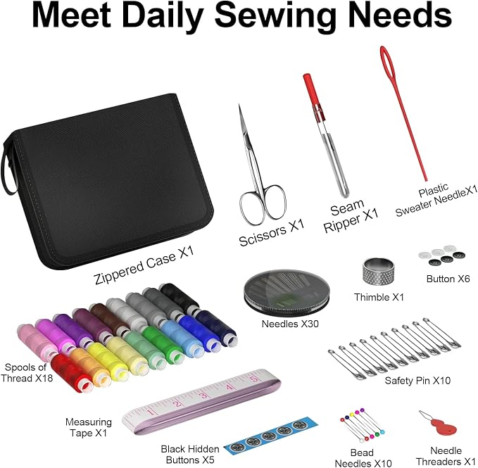 MIXCOOL Sewing Kit for Adults, Beginners, Needle and Thread Kit, Portable Sewing Supplies, Contains Thread, Scissor, Needles, (Grey, M)