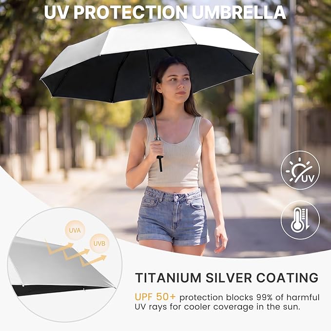 G4Free 46 Inch Mini Travel Umbrella with Retractable Handle, Pocket Size Umbrellas for Sun Rain. UV Protection UPF 50+, Small Compact Umbrella