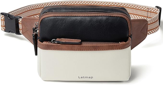 LATMAP 3L Fanny Packs Belt Bag for Women Small Everywhere Crossbody Bag Waist Packs Faux Leather Sling Chest Travel Purse