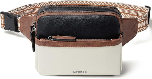 LATMAP 3L Fanny Packs Belt Bag for Women Small Everywhere Crossbody Bag Waist Packs Faux Leather Sling Chest Travel Purse