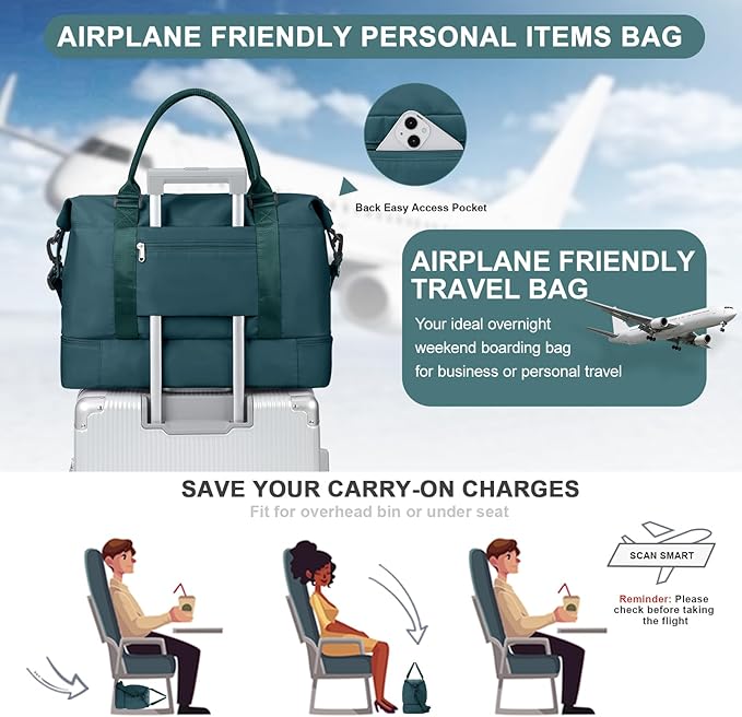 Weekender Bags for Women,Travel Duffle Overnight Bag with Shoe Compartment,Personal Item Carry On Bag,Gym Bag,3 Pcs Set