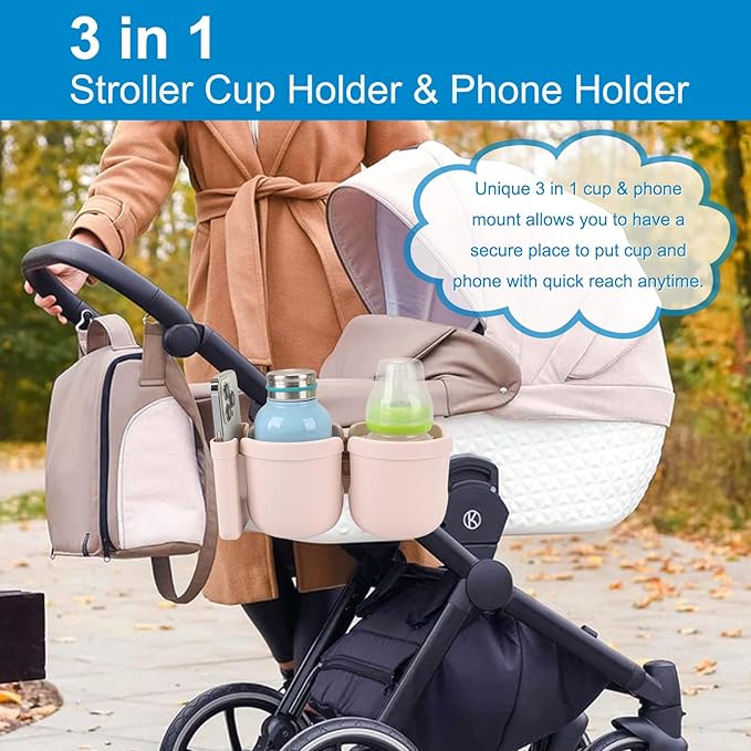 Accmor Stroller Cup Holder with Phone Holder, Bike Cup Holder, Universal Cup Holder for Uppababy Nuna Doona Strollers, 2-in-1 Cup Holder for Walker, Wheelchair, Scooter