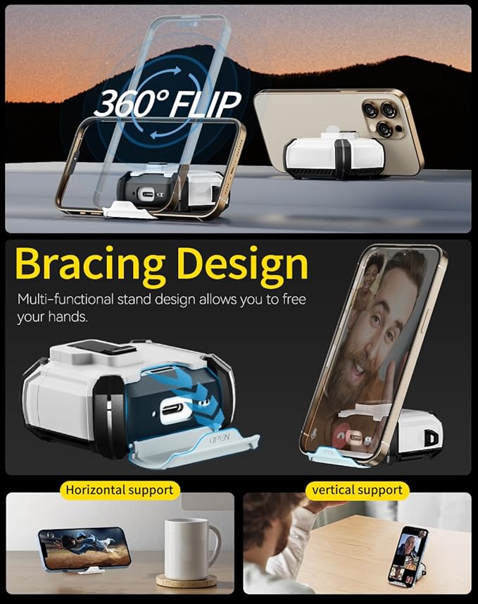Pohgelan Compatible with AirPods 4 Case,Magnetic Automatic Lock with Phone Stand & Cleaning Kit,Compatible with Magsafe Cover -White