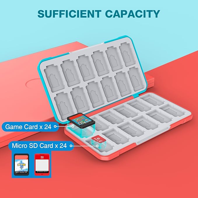 HEIYING Switch Game Case for Nintendo Switch/Lite/OLED, Memory Games Holder Case with 24 Game Card Slots and 24 Micro SD Cards Slots