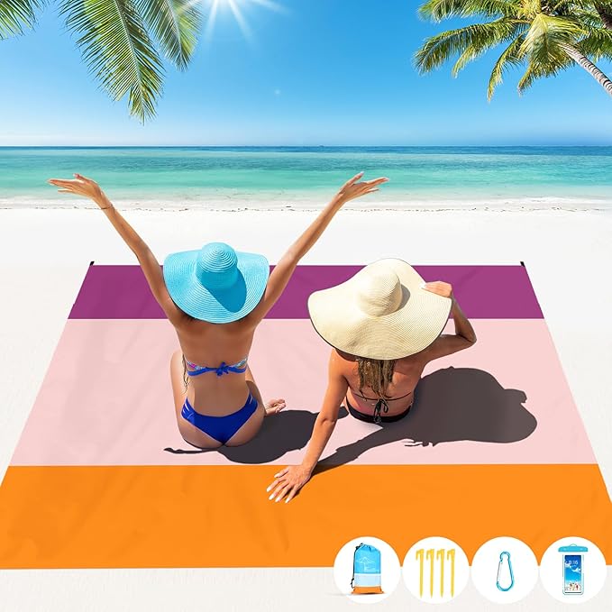 Famstar Beach Blanket Oversized Extra Large 78"X81"/10'X9',Waterproof Sandproof Beach Blanket 2-8 Adults Lightweight Durable for Travel Camping Hiking Picnic