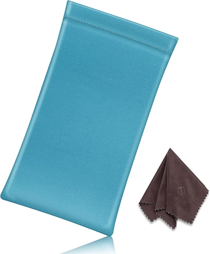 FINTIE Soft Eyeglasses Case with Cleaning Cloth, Portable Squeeze Top Vegan Leather Glasses Pouch, Sunglasses Eyewear Bag