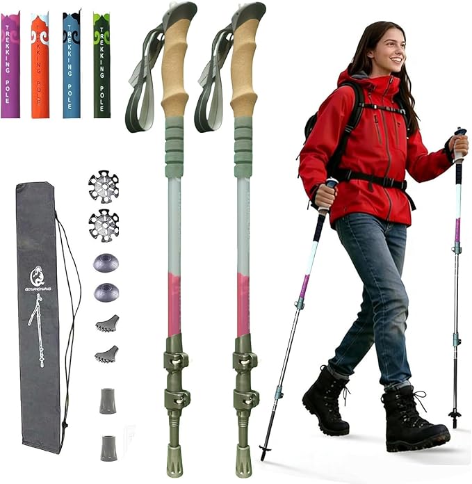 Walking Sticks for Women, Men & Seniors, Compact Lightweight Cork Grip Collapsible Trekking Poleswith 1/4" Screw for Daily Balance Support