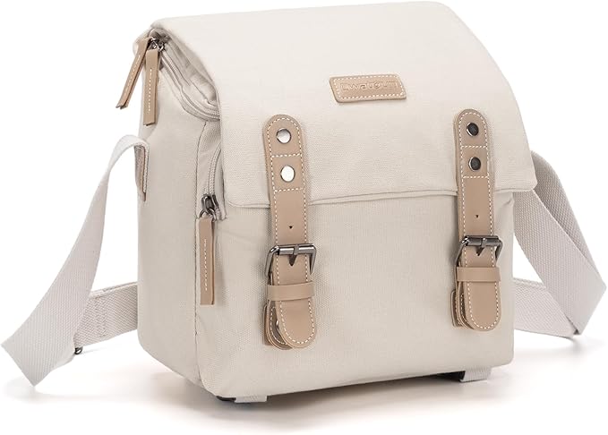 Cwatcun Camera Sling Bag for Women， Small Crossbody Bag Canvas Purse Compatible for Canon, Nikon, Sony Mirrorless Cameras & Lenses Cute Retro Beige