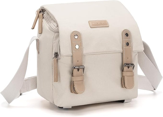 Cwatcun Camera Sling Bag for Women， Small Crossbody Bag Canvas Purse Compatible for Canon, Nikon, Sony Mirrorless Cameras & Lenses Cute Retro Beige
