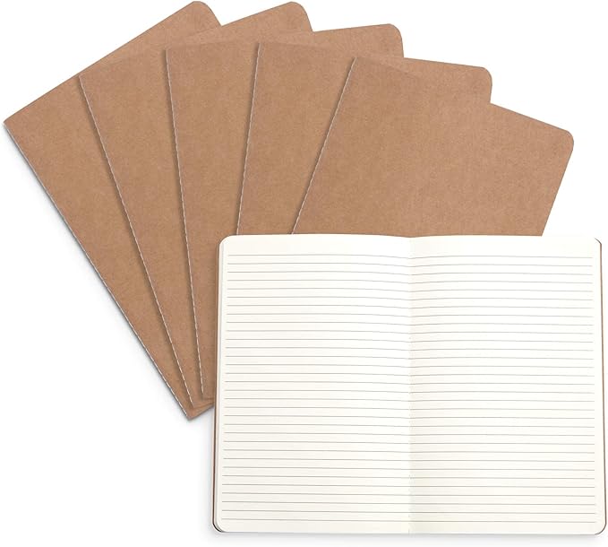 Blue Summit Supplies Travel Journals, Bulk 6 Pack Journal Set with Lined Paper, Lightweight Journal with Kraft Paper Covers, 8.25” x 5.5” (21cm x 14cm), 60 Pages, Set of 6