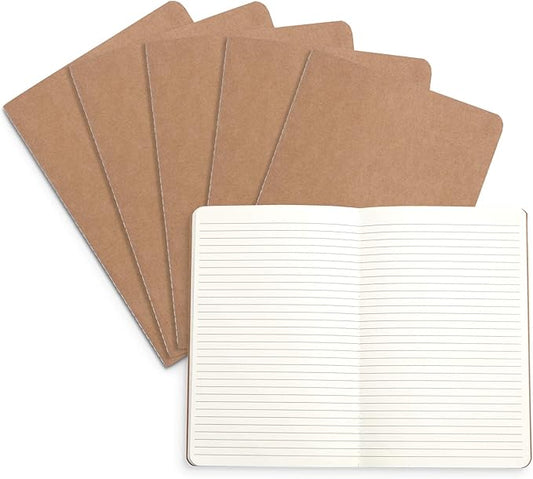 Blue Summit Supplies Travel Journals, Bulk 6 Pack Journal Set with Lined Paper, Lightweight Journal with Kraft Paper Covers, 8.25” x 5.5” (21cm x 14cm), 60 Pages, Set of 6