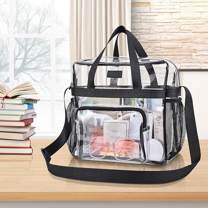 Bagenius Clear Tote Bag Stadium Approved, Game Day Satchel Bag with ‌Non-detachable Reinforced Strap for Concert, Work, Sport