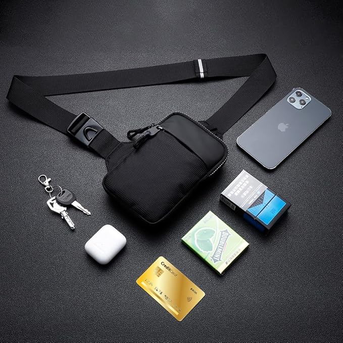 Simptech Mini Crossbody Sling Bag - Water-Resistant Dual Pocket Chest Pack - Lightweight Fanny Pack for Running, Travel & Everyday Workout