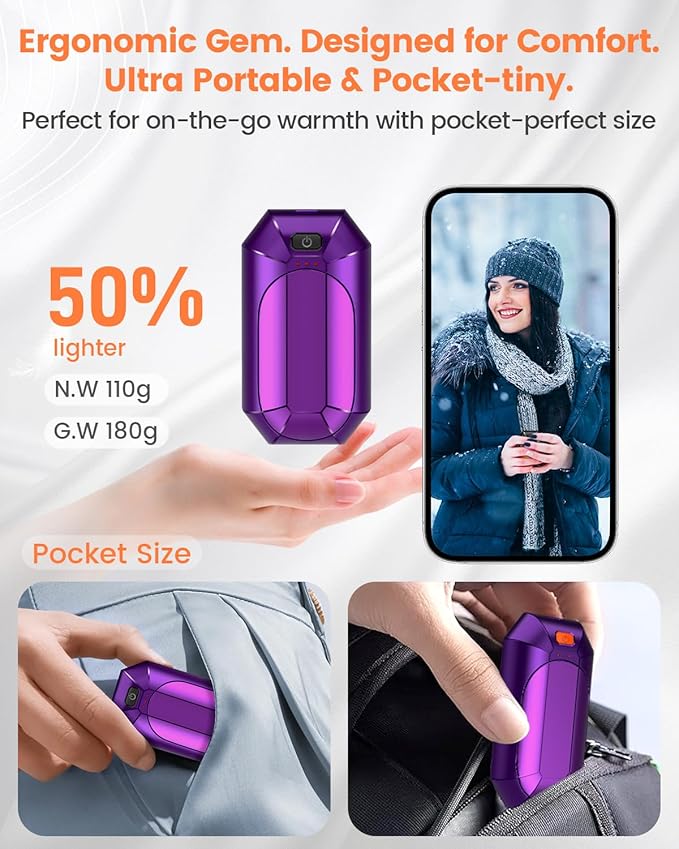 AI Hand Warmers Rechargeable 2 Pack, Electric Handwarmers Reusable, AI Smart Safe Heat Long Lasting Portable Pocket Heater, Warm Gifts for Men Women Outdoor Indoor Hiking Studying Hunting Golf Camping