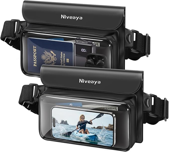 Niveaya IPX8 Waterproof Fanny Pack for Men Women, Large Capacity Touch Screen Dry Bag for Kayaking, Paddle Boarding, Waterpark & Swimming Essentials, Adjustable Waist Strap Pouch for Cell Phone