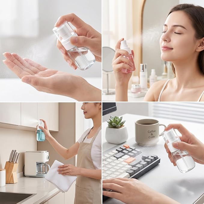 60 Pack 1oz (30ml) Travel Spray Bottles, TSA Approved Leakproof Fine Mist PETG Plastic Sprayer, Mini Refillable Empty Small Bottles Bulk for Skincare, Perfume, Essential Oils & Cleaning