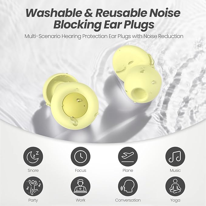 JUSTRVN Ear plugs for sleeping,2 pairs of Noise Reduction Earplug for Concert&Study, Hearing Protection Earplugs 25dB-30dB with 4-Size tips,Reusable Silicone Earplugs for Comfort,Focus and Loud Events