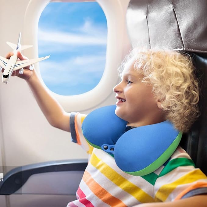 COOLBEBE Kids Travel Neck Pillow 2PCS Softly Headrest Travel Pillow for Car & Airplane, Traveling Gifts for Toddler & Children (Bluish Green & Pinkish Purple)