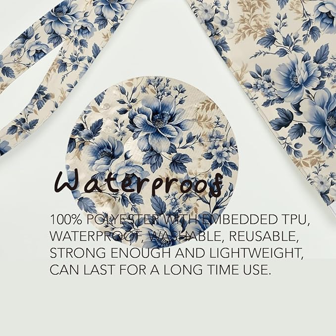 Fokongna Floral Print Wet Bag, Small Portable Waterproof Multi-Functional Organizer for Women, Ideal for Daily, Beach & Travel, Vintage Denim Blue Floral