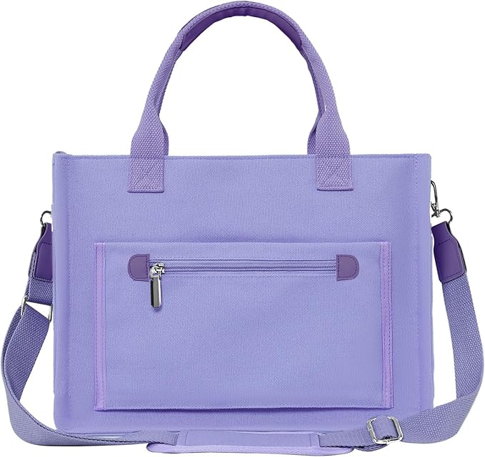 FIORETTO Womens Canvas Tote Bag Purse with Individual Compartment, Zipper Top, Reinforced Bottom & Luggage Sleeve