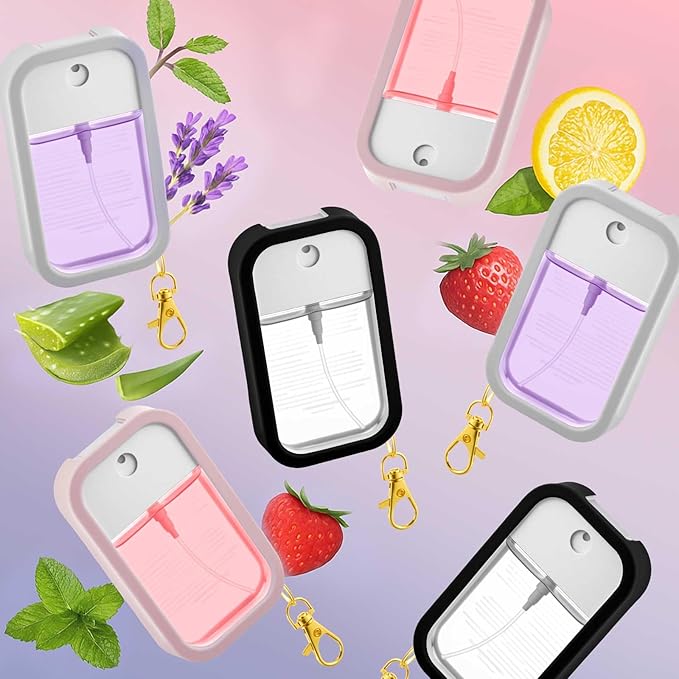 Honeydak 6 Pcs Silicone Case Compatible with Touchland Hand Sanitizer Spray Protective Case with Keychain for Power Mist and Glow Mist 1 Fl oz Hand Sanitizer Spray Accessory (Black,White,Pink)