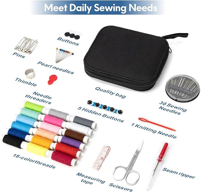 OKOMER 87 Pcs Sewing Kit with Embroidery Supplies, Complete Premium Sewing Repair Set with Needle Thread Scissors, Portable Travel Kit for Adults Beginners Home DIY, Gift for Mother and Grandma