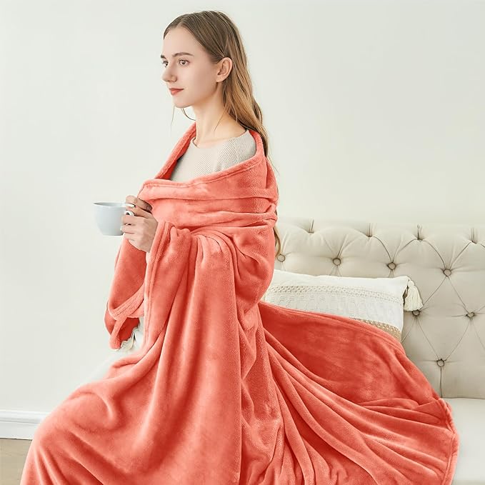 BEDELITE Fleece Blanket Coral Red Throw Blankets for Couch & Bed, Luxury Plush Cozy Fuzzy Blanket 50x60 inches, Super Soft Warm Lightweight Throw Blanket for Travel Camping