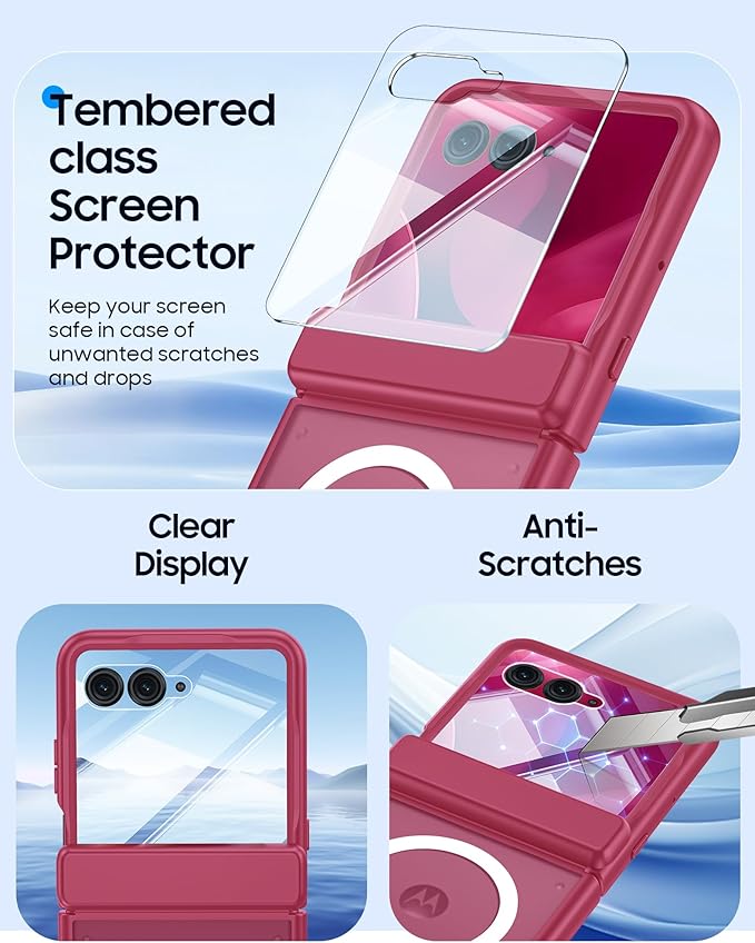 Magnetic for Motorola Razr Ultra 2026/2025 Case,Hinge Protection, Screen Protector, Compatible with MagSafe, Translucent Frosted, Shockproof Slim Cover for Razr Ultra 2026/2025-Rose Red