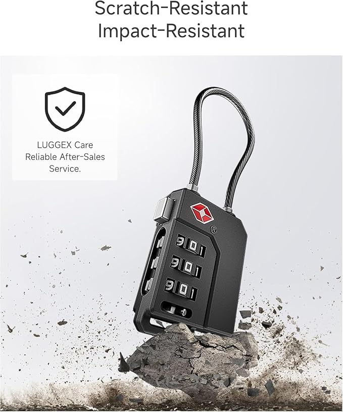 LUGGEX TSA Locks for Luggage, Suitcase Locks TSA Approved, Luggage Locks, Gift Box, Ease of Use & Durable(Black,4 Pack)