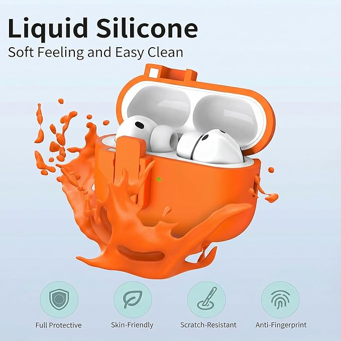 R-fun for AirPods Pro 3 Case with Cleaning Kit, Soft Liquid Silicone Rubber Protective Cover, Compatible with AirPods Pro 3rd Generation Case (2025), Compatible with MagSafe, Orange