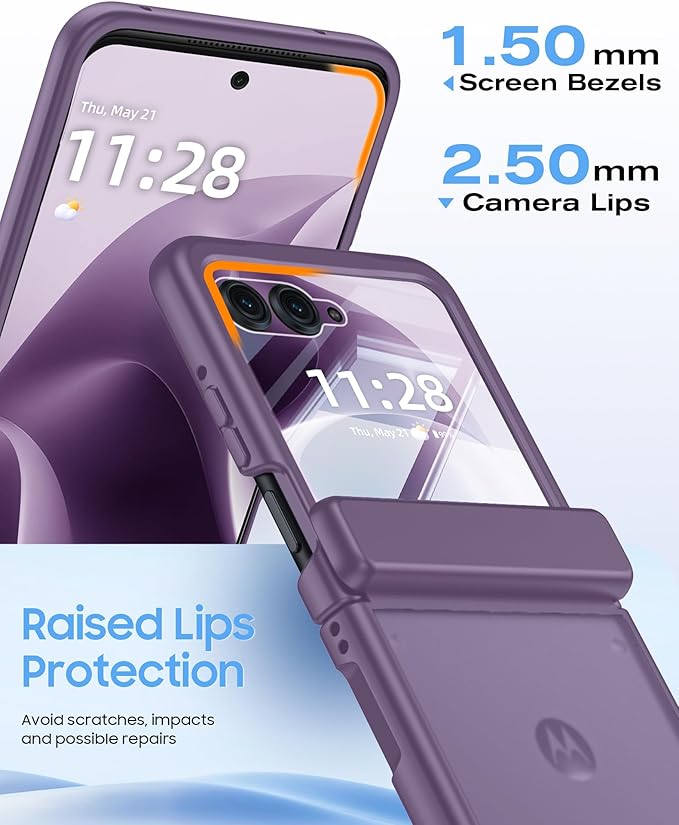 for Motorola Razr 2026 Case with Hinge Protection, Screen Protector, Ultra-Thin Skin Feel Translucent Frosted, Shockproof Cover for Moto Razr 2026-Purple