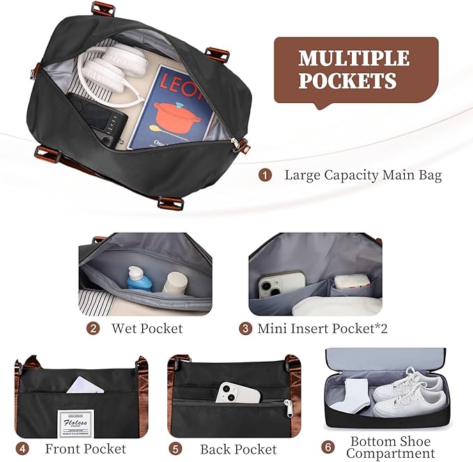 Weekender Bags for Women,Personal Item Travel Bag with Shoes Compartment,Overnight Travel Duffel Bag with Toiletry Bag,Medium