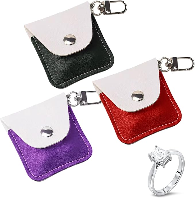 Leather Ring Holder Keychain for Gym, Portable Jewelry Travel Ring Keeper Case for Wedding ring and Necklaces