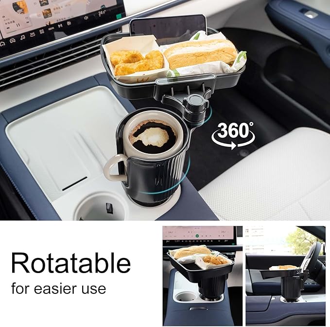 Car Large Cup Holder Expander, 2-in-1 Cupholder Extender with Swivel and Detachable Snack Food Tray Table for Eating, Travel Essentials for Road Trips for Driver. Model B