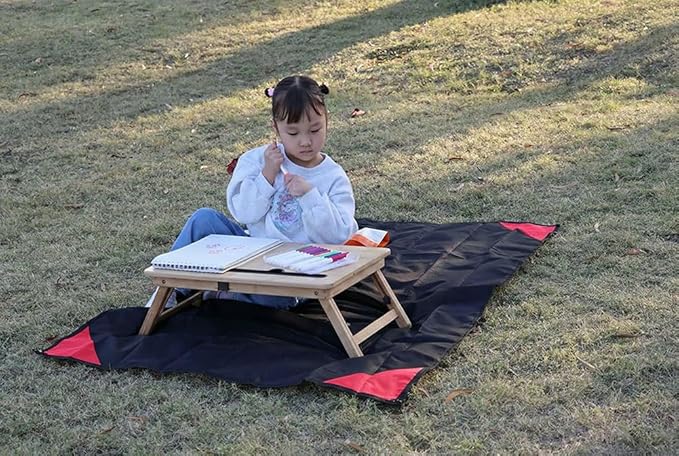 Orga'Neat Pocket Picnic Blanket, Beach Mat Waterproof Sandproof, Compact Lightweight Small Tarp for Camping, Hiking, Backpacking, Festival, Travel, Foldable in Bags (Black/Red, 55"x39")