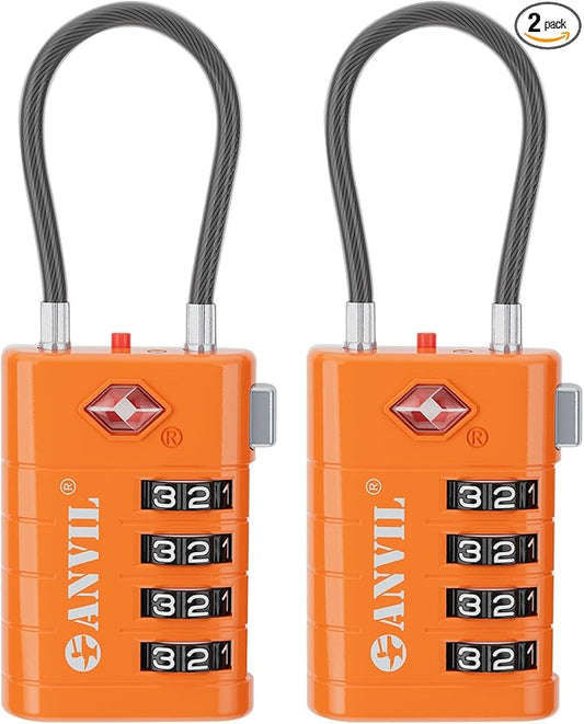 ANVIL TSA Approved Luggage Locks with Search Alert Indicator, 4-Digit Combination Suitcase Lock, Advanced TSA008 Core Heavy Duty Anti-Theft Travel Lock for Double Zippers, Backpacks