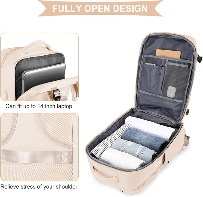 coowoz Travel Backpack For Women Men,Carry On Backpack,Hiking Backpack Waterproof Outdoor Sports Rucksack Casual Daypack Travel Essentials（Beige）