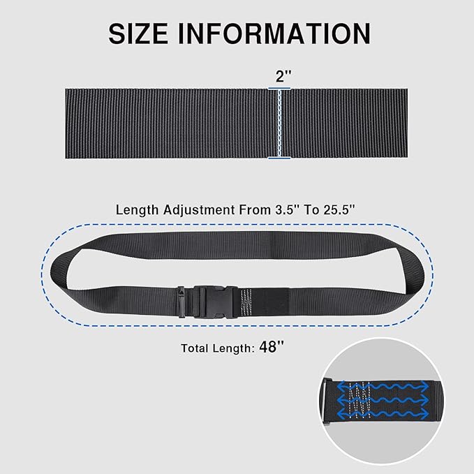 Luggage Straps, Stretchable Luggage Connector Straps for Suitcases, Secure Quick Release Buckle Add A Bag Adjustable Attachment Accessories Belts (Black, 2" W)