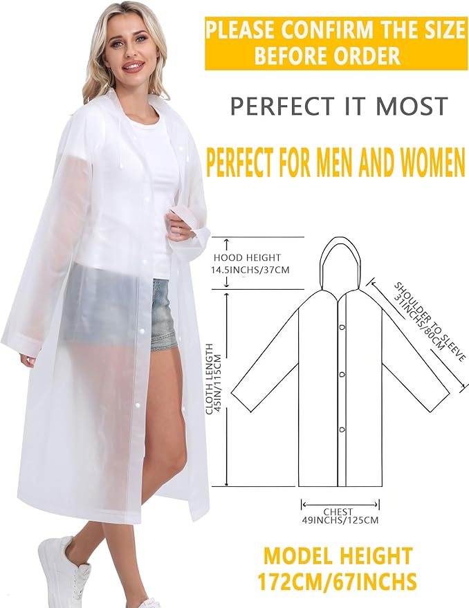 2PCS Rain Ponchos for Adults Reusable Rain Coats for Adults Rain Jackets Raincoats for Men Women