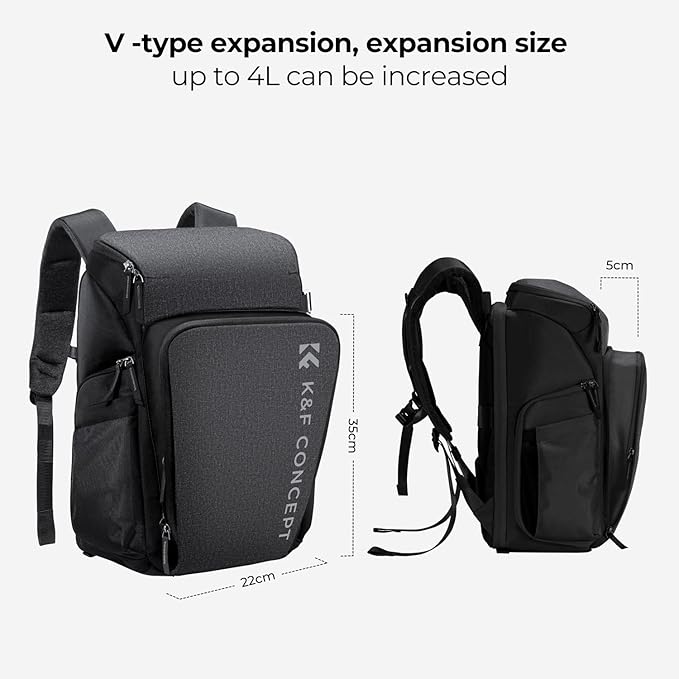 K&F CONCEPT Professional Camera Backpack, Large Photography Backpack Expandable to 25L, Quick Access&Water Resistant Camera bags with Rain Cover&Tripod Holder for Canon/Nikon/Sony/DJI/DSLR Mirrorless