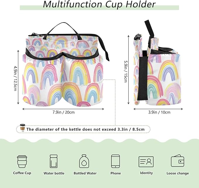 Luggage Cup Holder for Suitcases Free Hands Suitcase Cup Holder Travel Luggage Drink Holder Portable Luggage Cup Caddy Bag Carrier with Handle Gradient Cute Rainbows