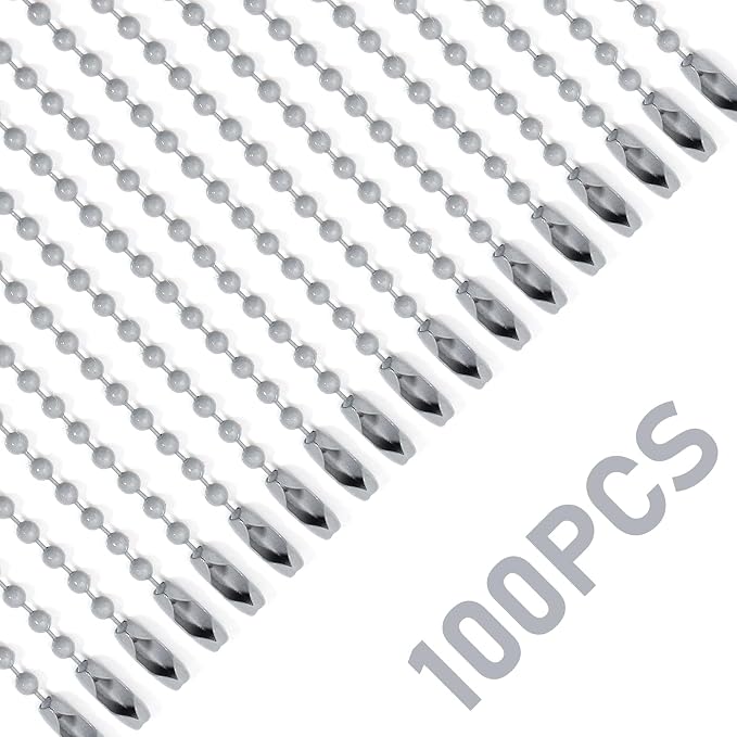 Lemonkey 100Pcs Ball Beads Chains Bulk,Gray Keychains Rings Metal Chains,4 Inch Dog Tag Metal Small Chains with Connectors for Hanging Decoration