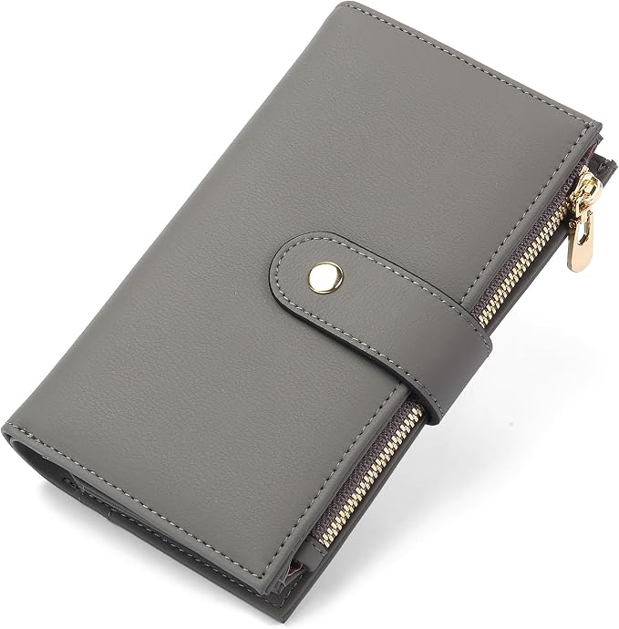 yiijay Women's Wallet RFID Blocking Leather Trifold Clutch Wallet Credit Card Holder Ladies Travel Wallet Purse with Pen Holder