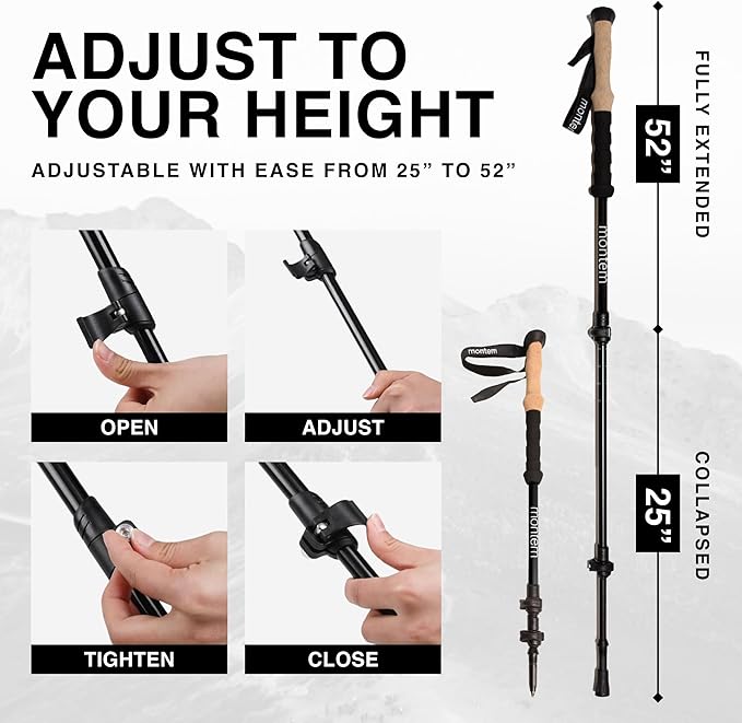 Montem Ultra Light 100% Carbon Fiber Trekking, Walking, and Hiking Poles - One Pair (2 Poles) - Ultra Light, Quick Locking, Foldable, Weather-Resistant and Ultra Durable