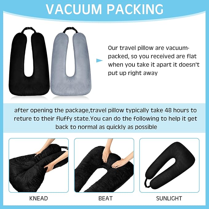 Barydat 2 Pcs Car Travel Pillow for the Back Seat 28 x 18 in Sleeping Reading Pillows for Distance Travel Car Cushion for Kids Adults Head and Body Support U Shaped Pad(Gray, Black)