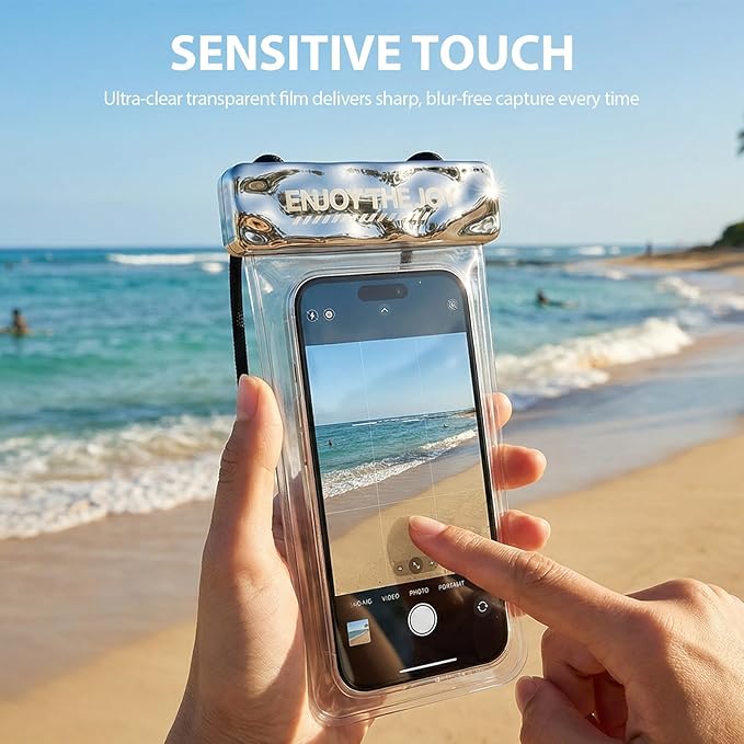 Waterproof Phone Pouch, Large Waterproof Phone Case for iPhone 17 16 15 Pro Max, IPX8 Lightweight Cellphone Dry Bag, Beach Cruise Ship Essentials,1 Pack-Bright Silver-8.3″